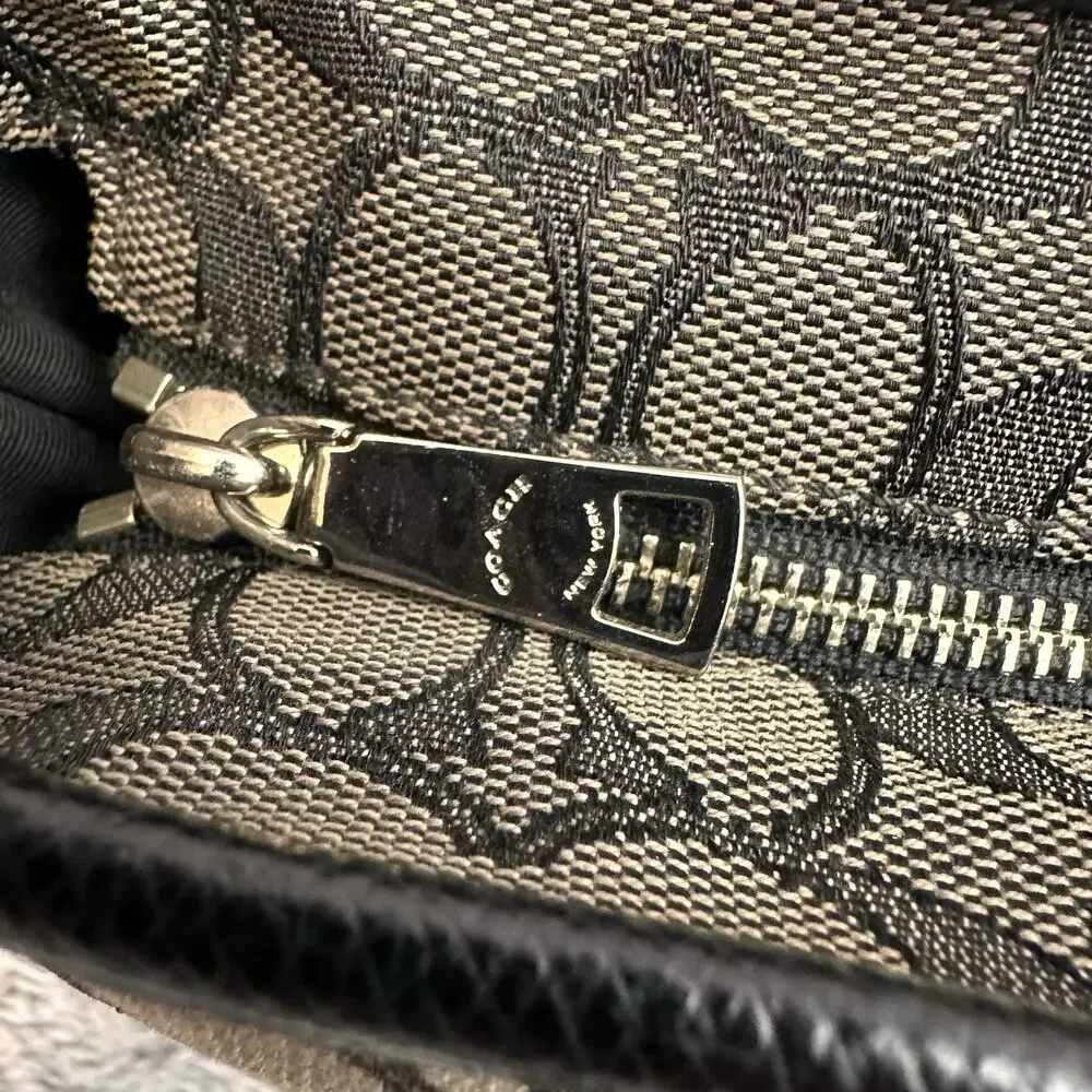 Coach Signature Monogram Canvas Tote Shoulder Bag Black & Gray Zip Closure